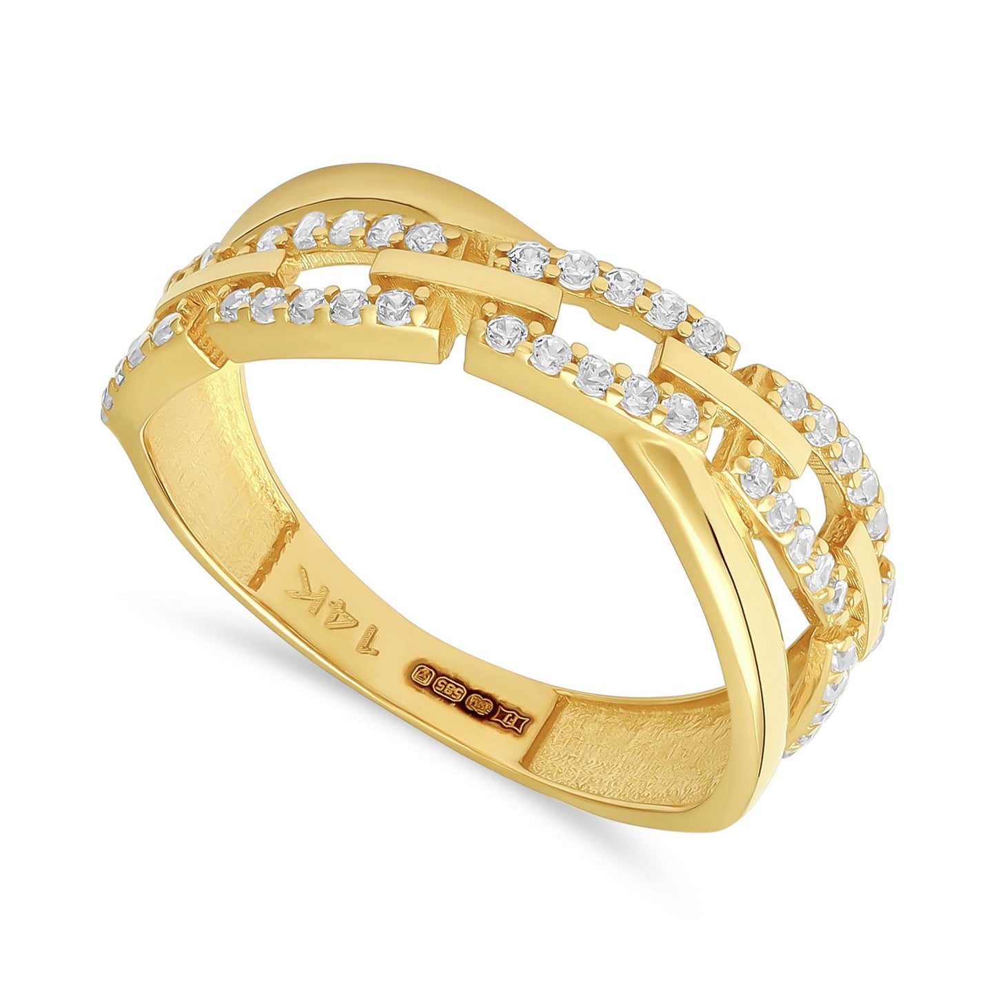 14ct Yellow Gold Cubic Zirconia Chain Detail Ring