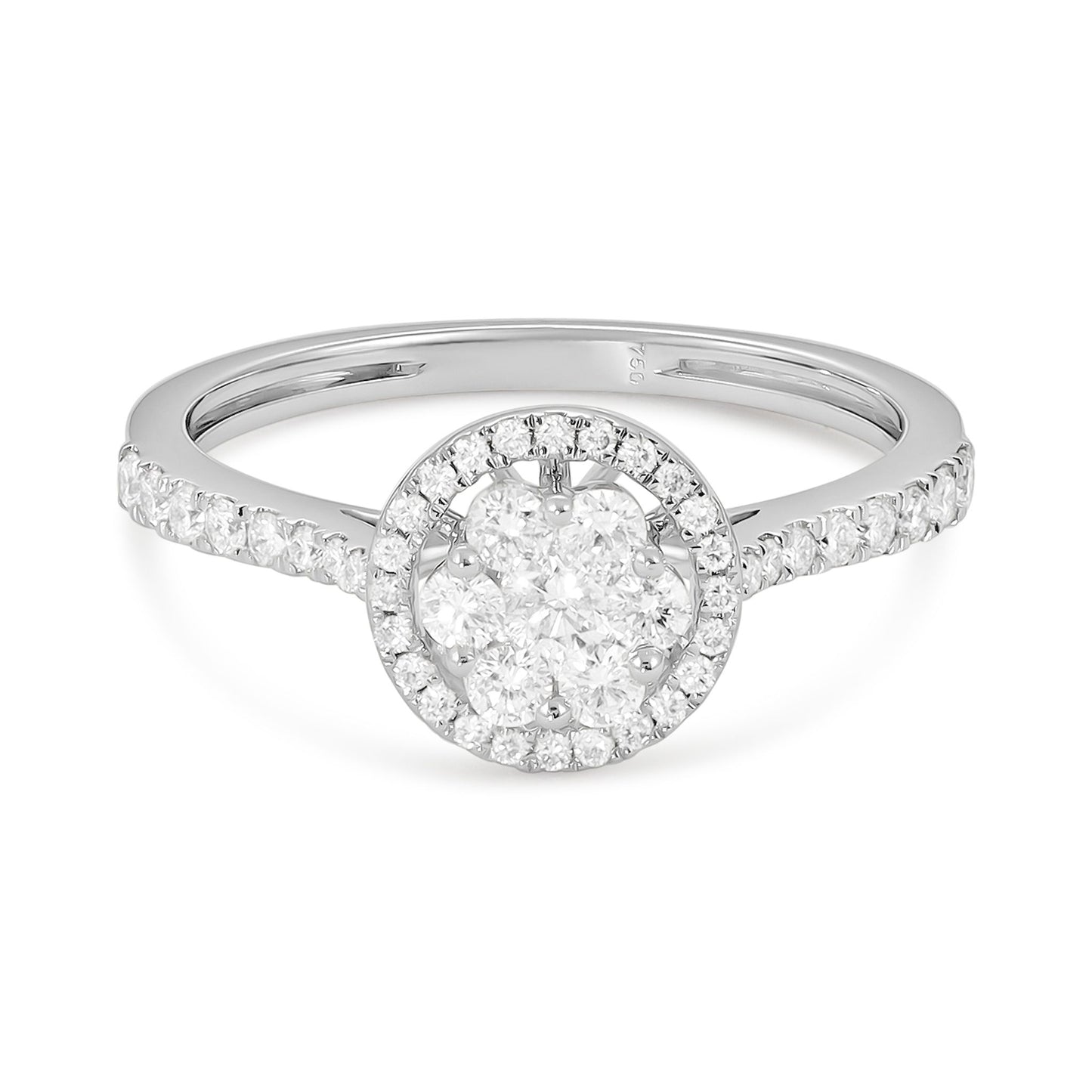 18ct White Gold Illusion Cluster Diamond Halo Engagement Ring 0.53ct