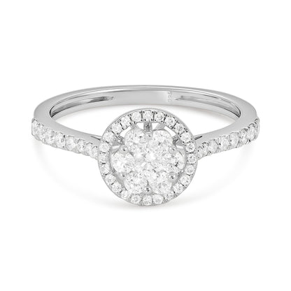 18ct White Gold Illusion Cluster Diamond Halo Engagement Ring 0.53ct