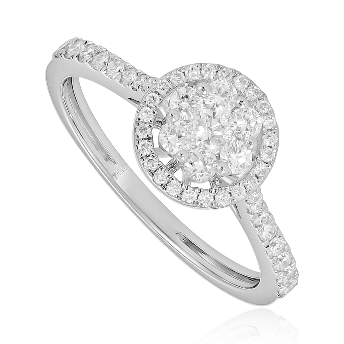 18ct White Gold Illusion Cluster Diamond Halo Engagement Ring 0.53ct