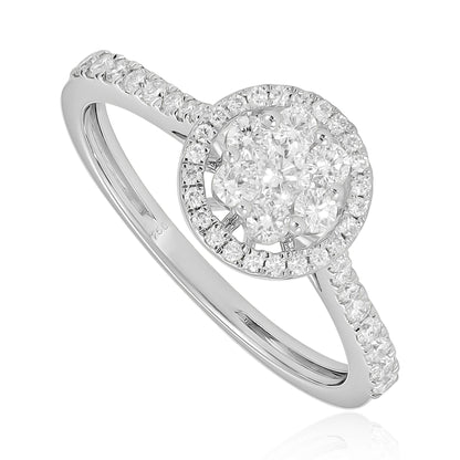 18ct White Gold Illusion Cluster Diamond Halo Engagement Ring 0.53ct