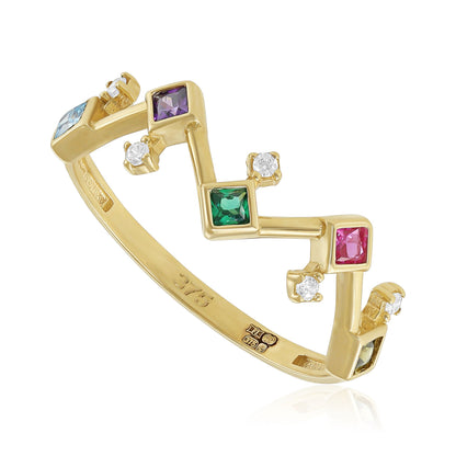 9ct Yellow Gold Coloured Stone Ring