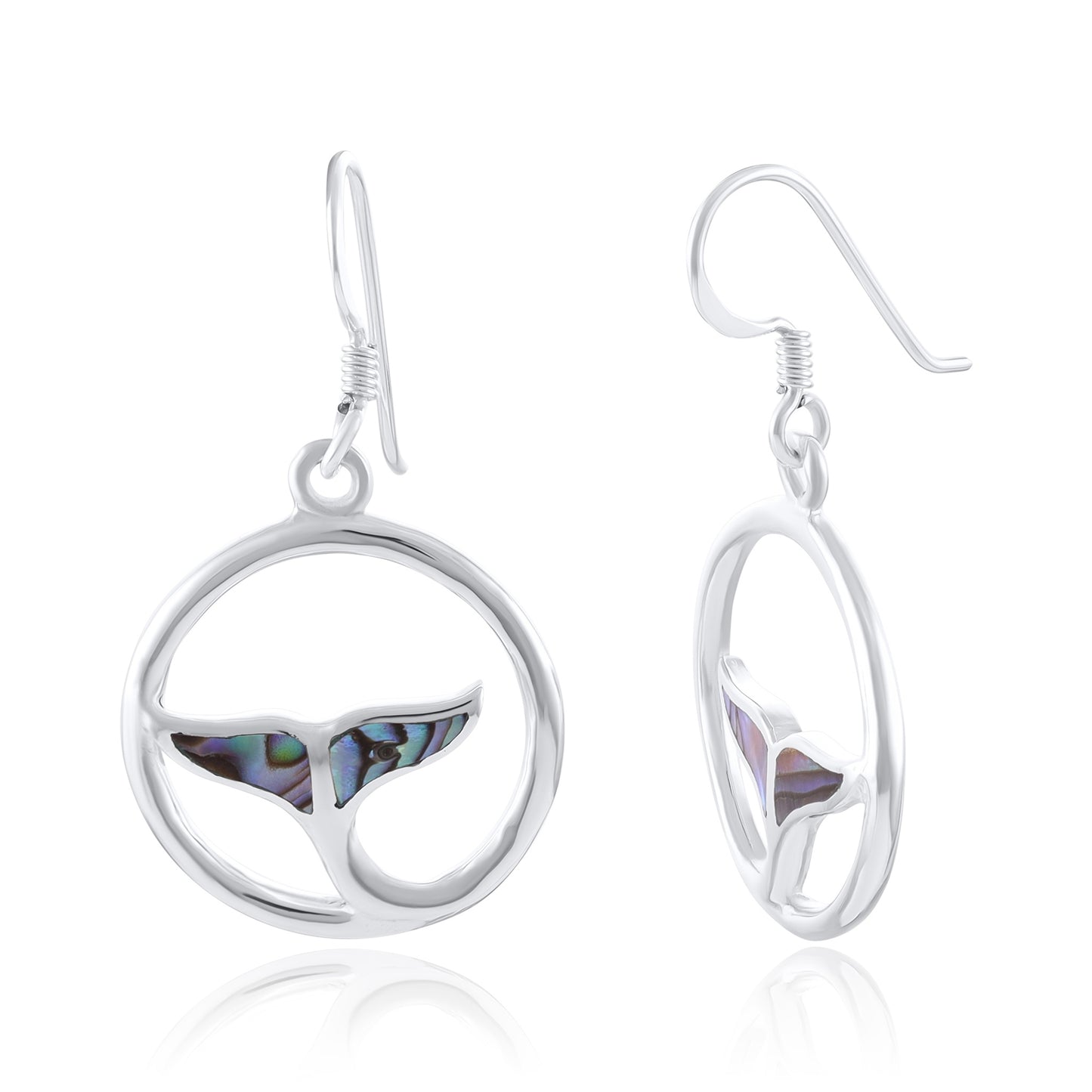 Sterling Silver Abalone Shell Whale Tail Earrings SER4023