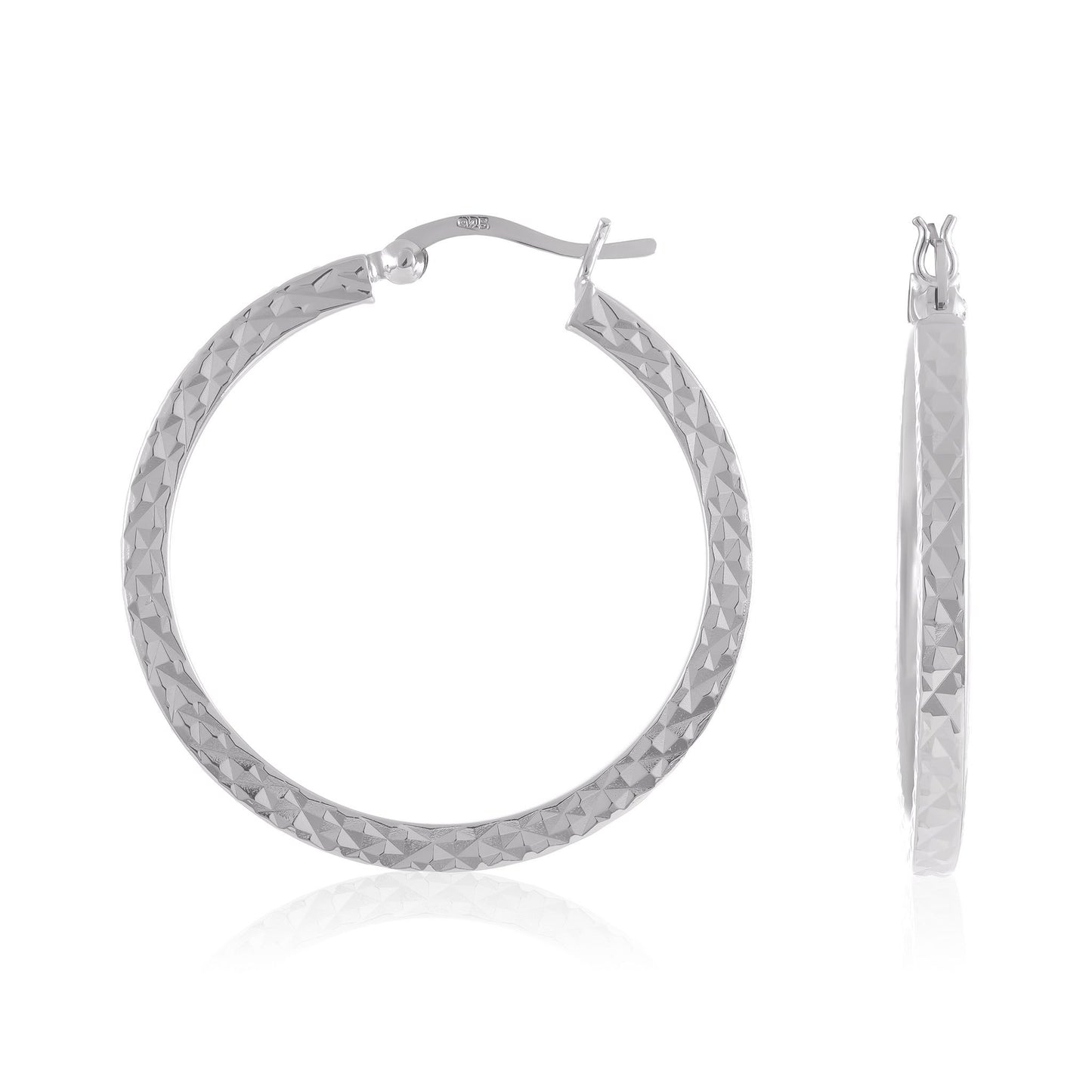 925 Sterling Silver Textured Hoop Earrings