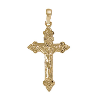 9ct Solid Gold Orthodox Russian Crucifix Cross Pendant - 43mm PD60069-9Y