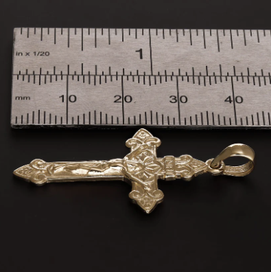 9ct Solid Gold Orthodox Russian Crucifix Cross Pendant - 43mm PD60069-9Y
