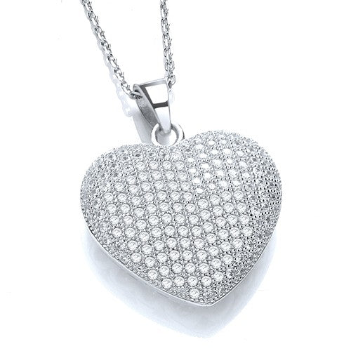 Domed Heart Shape 925 Sterling Silver Necklace Set With CZs - FJewellery