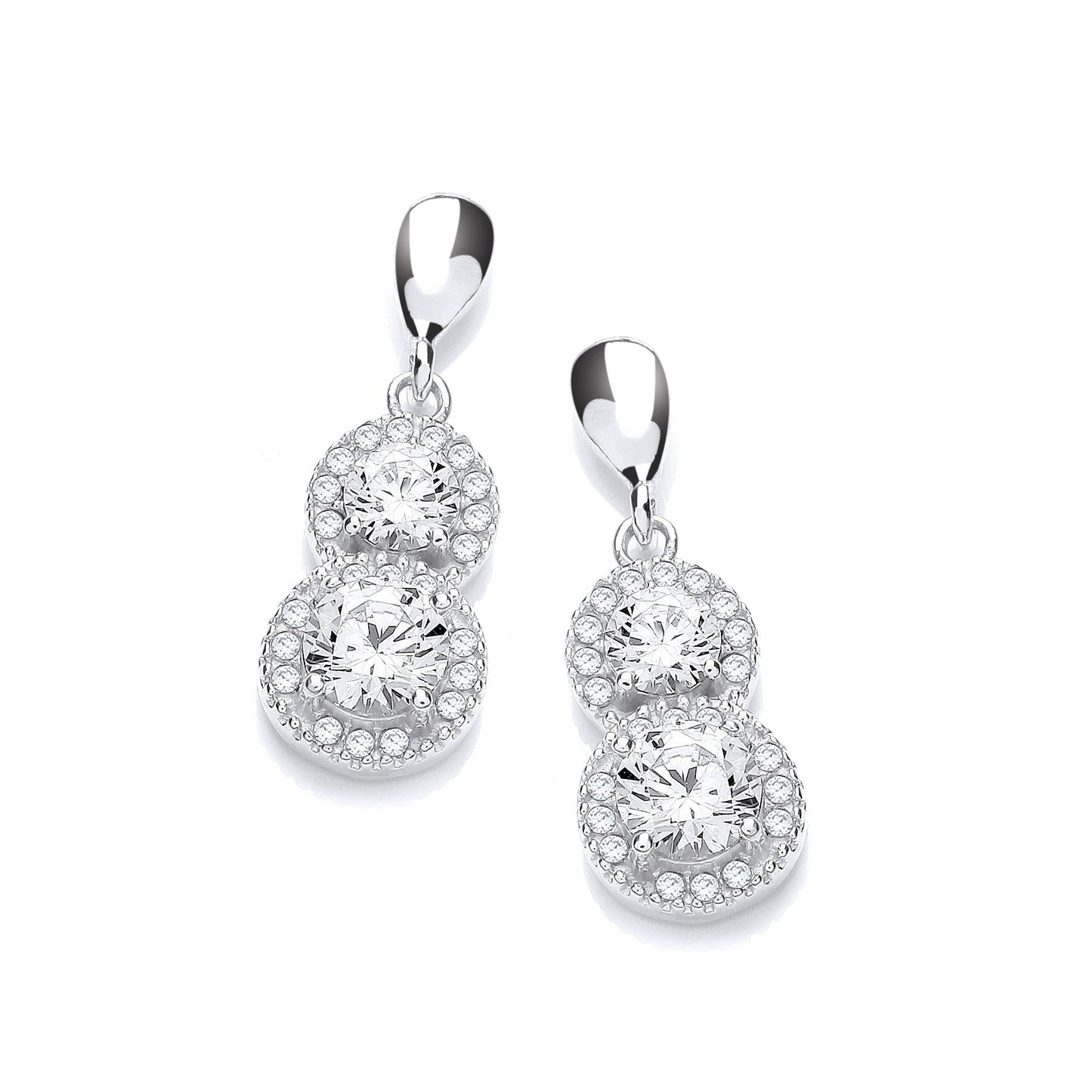 Drop 925 Sterling Silver Cluster Earrings Set With CZs - FJewellery