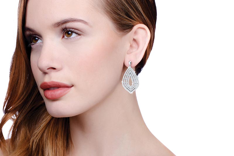 Drop 925 Sterling Silver Earrings Set With 4 row CZs - FJewellery