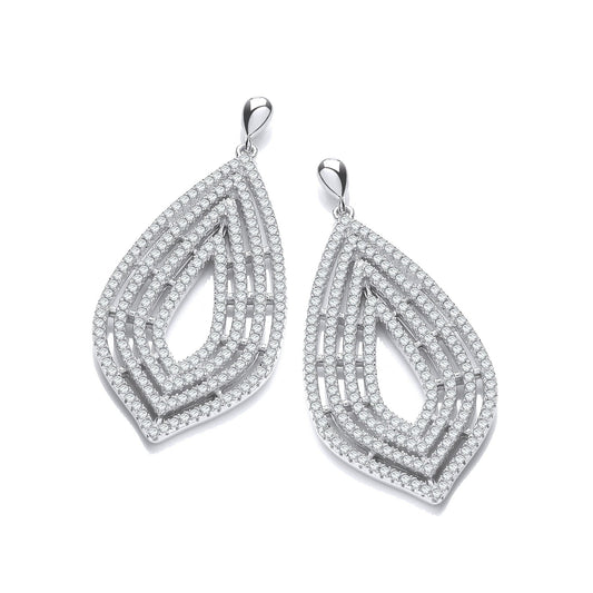 Drop 925 Sterling Silver Earrings Set With 4 row CZs - FJewellery