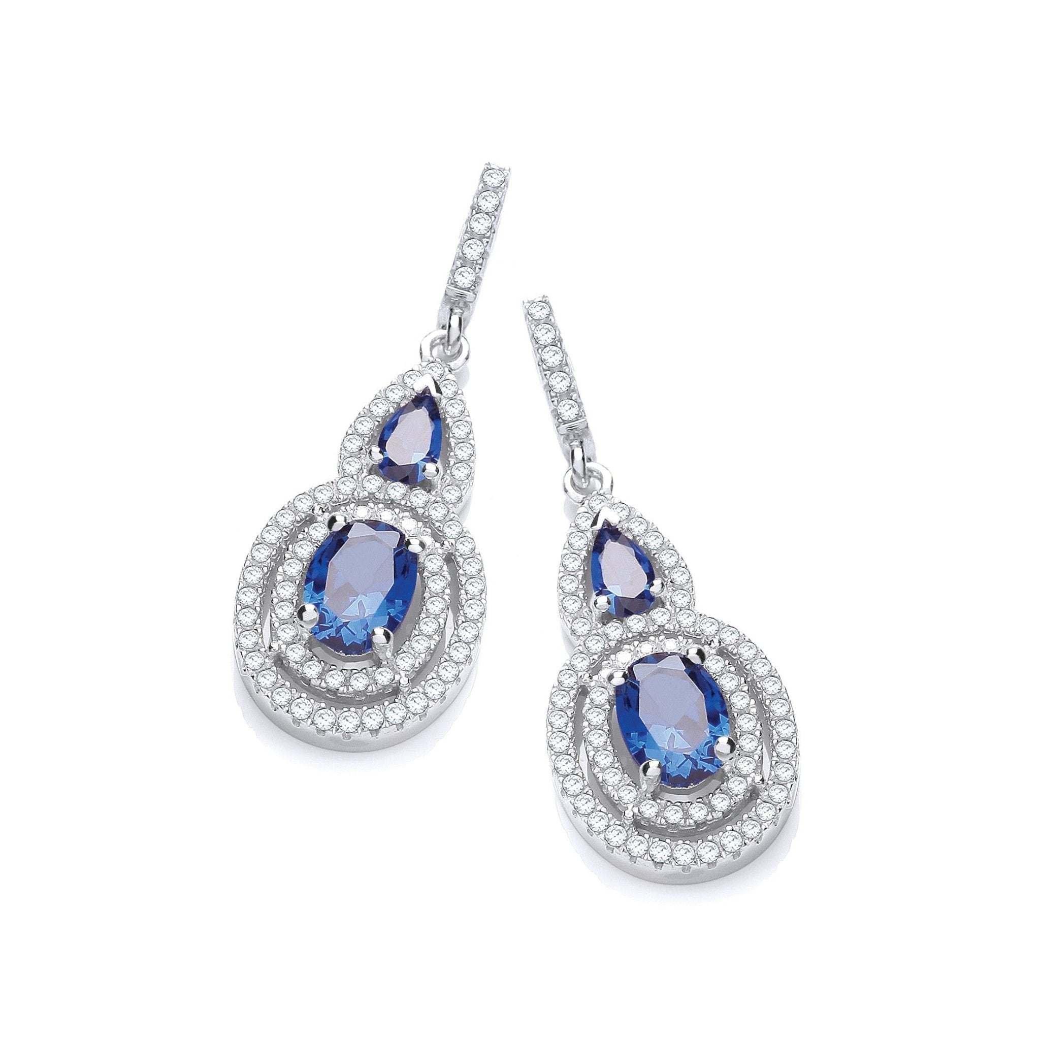 Drop 925 Sterling Silver Earrings Set With Blue/White CZs - FJewellery