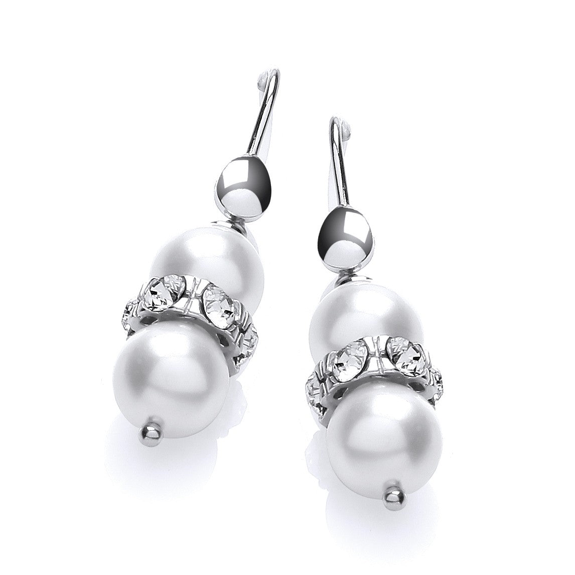 Drop 925 Sterling Silver Earrings Set With Glass Pearls - FJewellery
