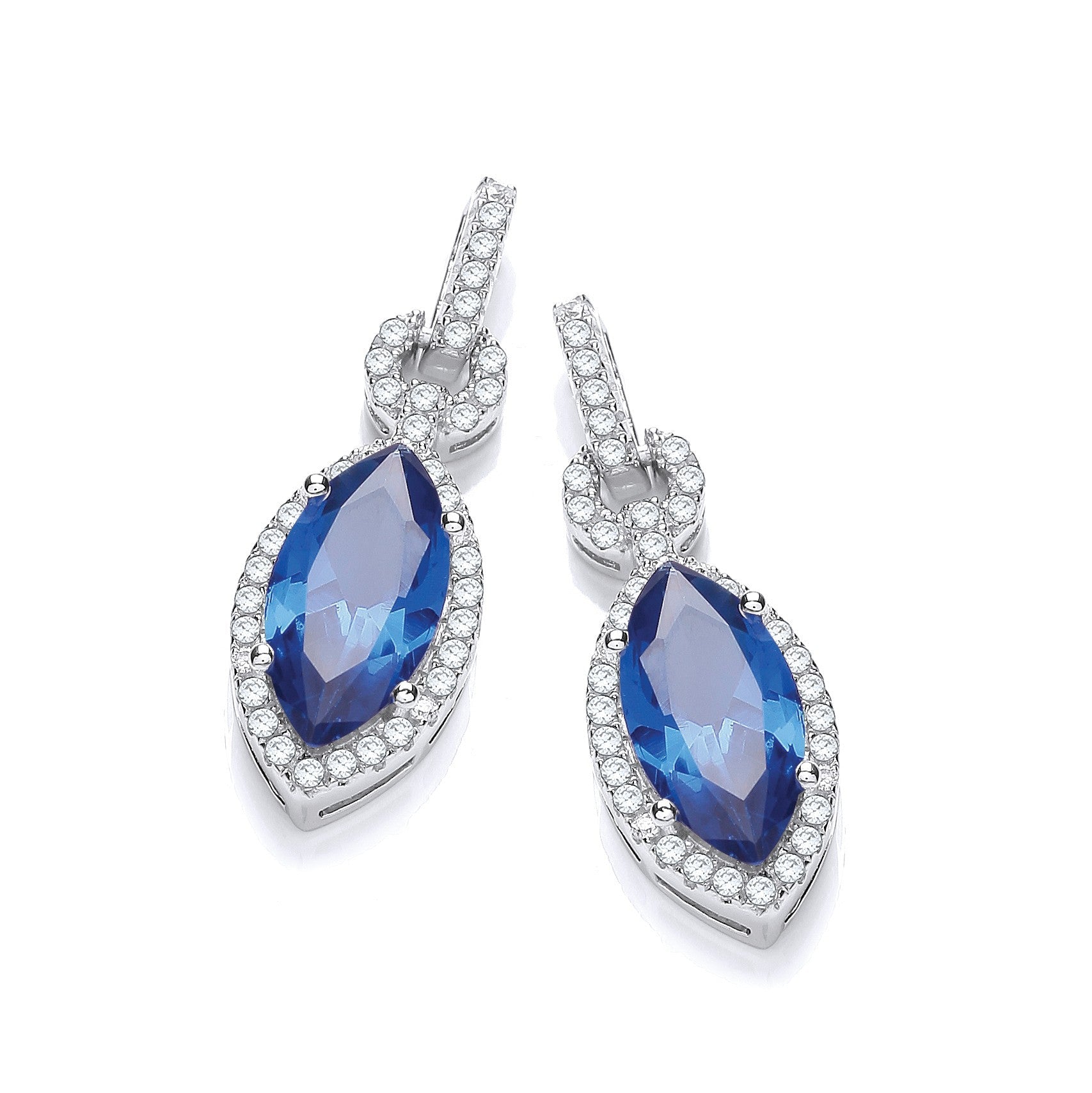 Drop 925 Sterling Silver Earrings Set With Navy/White CZs - FJewellery