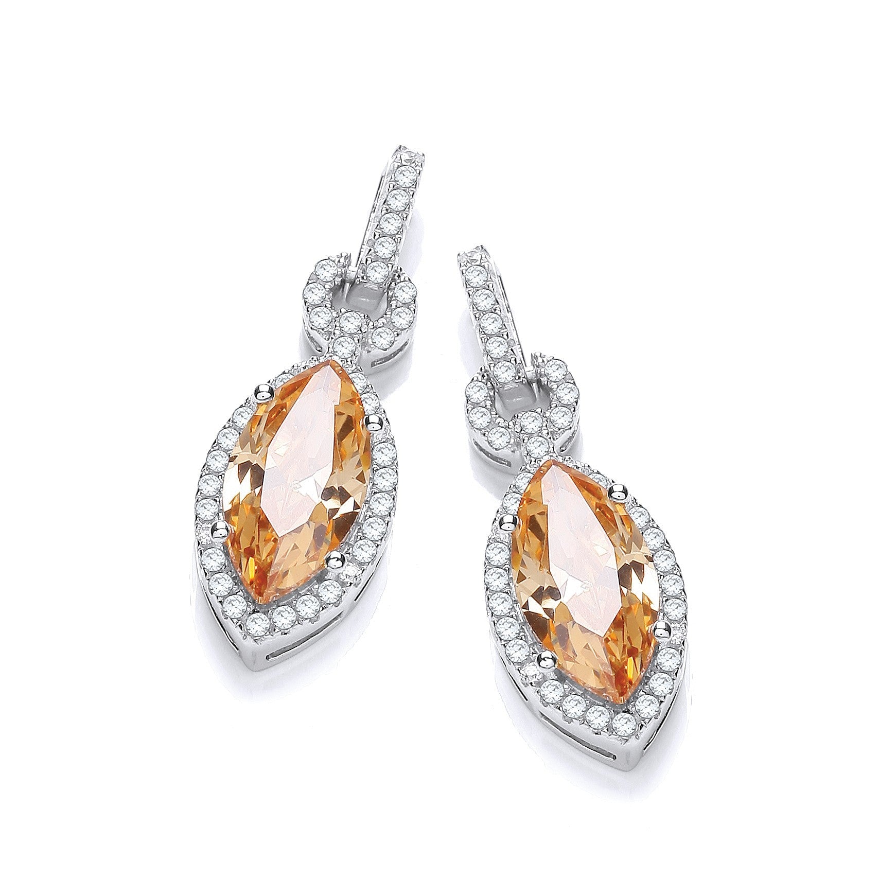 Drop 925 Sterling Silver Earrings Set With Orange/White CZs - FJewellery