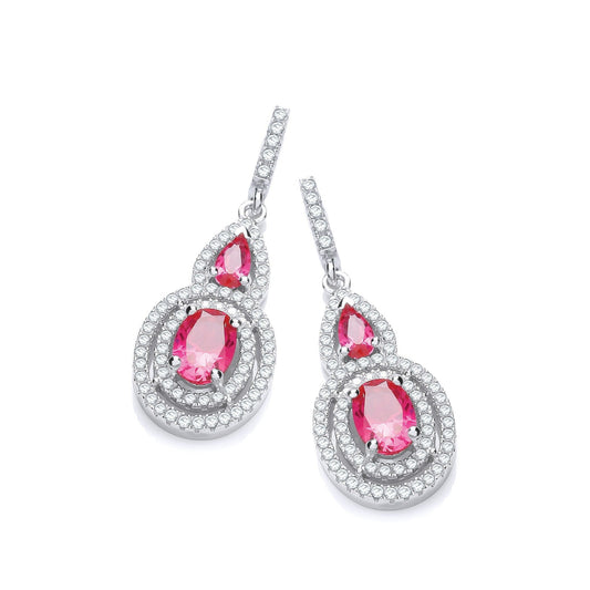 Drop 925 Sterling Silver Earrings Set With Pink/White CZs - FJewellery