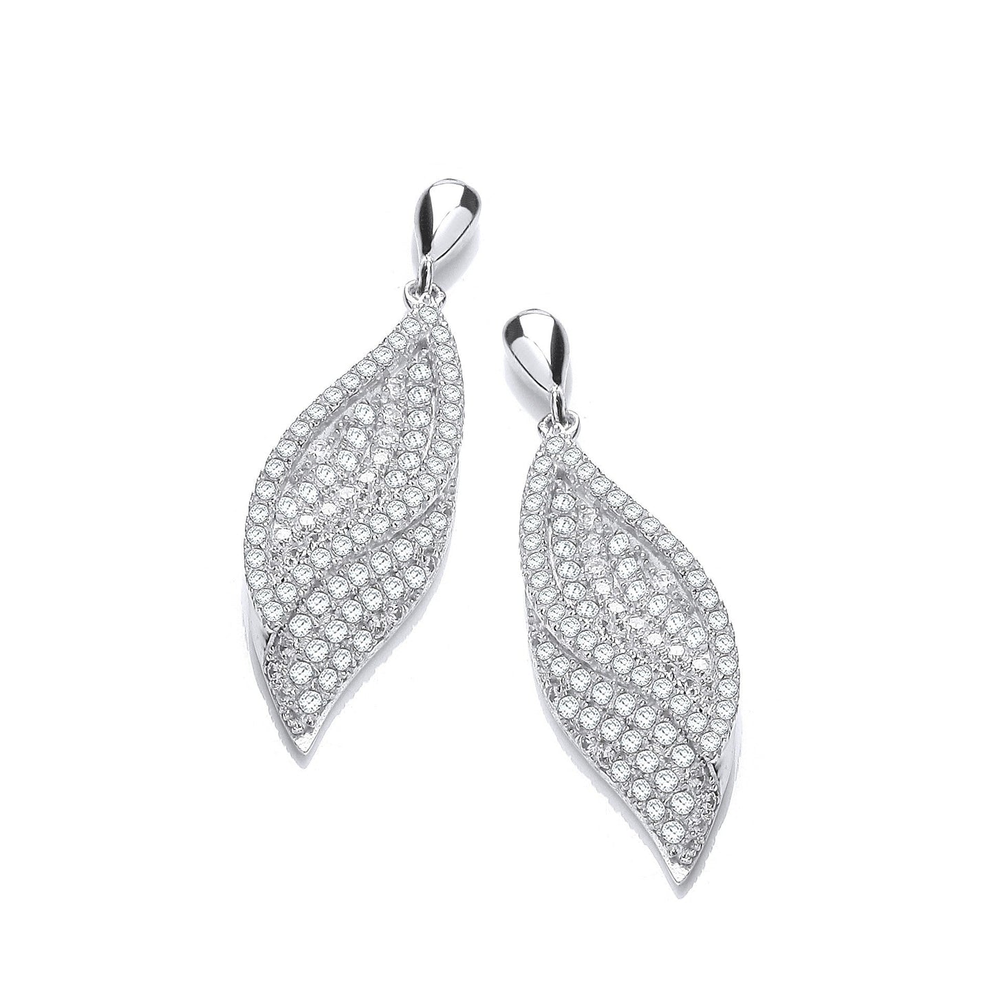 Drop 925 Sterling Silver Leaf Design Earrings Set With CZs - FJewellery