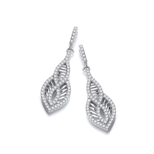 Drop 925 Sterling Silver Leaf Shape Earrings Set With CZs - FJewellery