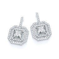 Drop 925 Sterling Silver Octagon Earrings Set With CZs - FJewellery