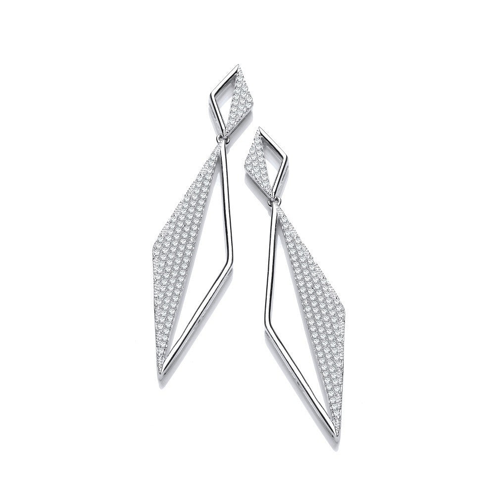 Drop 925 Sterling Silver Rhombus Earrings Set With CZs - FJewellery