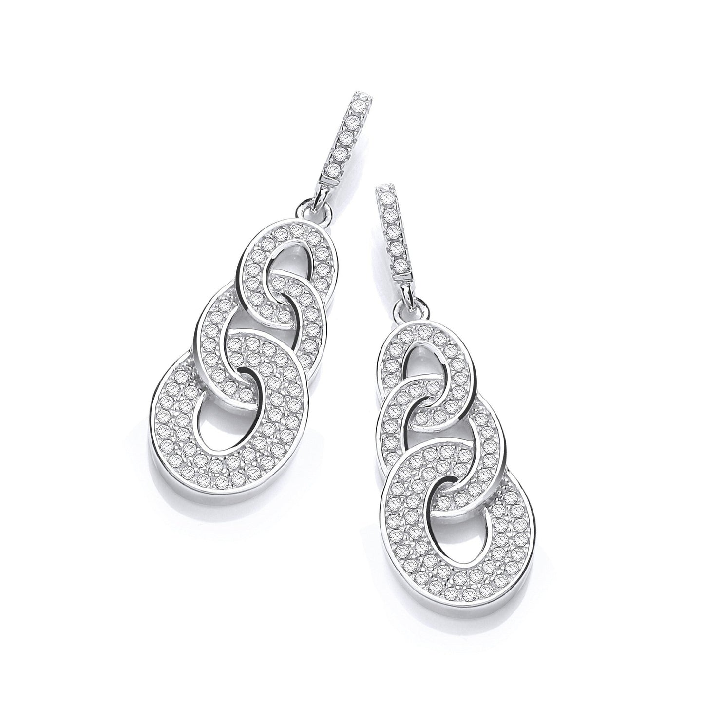 Drop 925 Sterling Silver Round Earrings Set With CZs - FJewellery