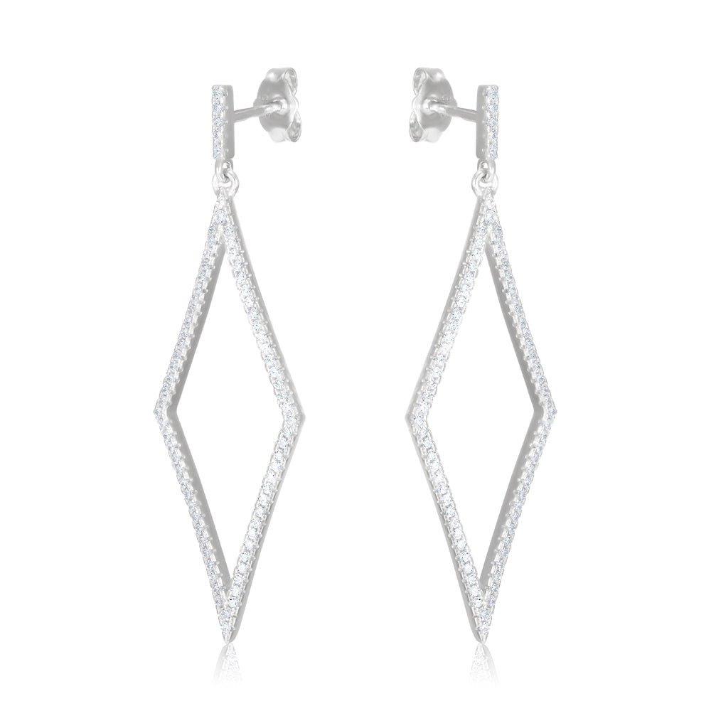 Drop 925 Sterling Silver Sharpe Rhombus Earrings Set With CZ - FJewellery