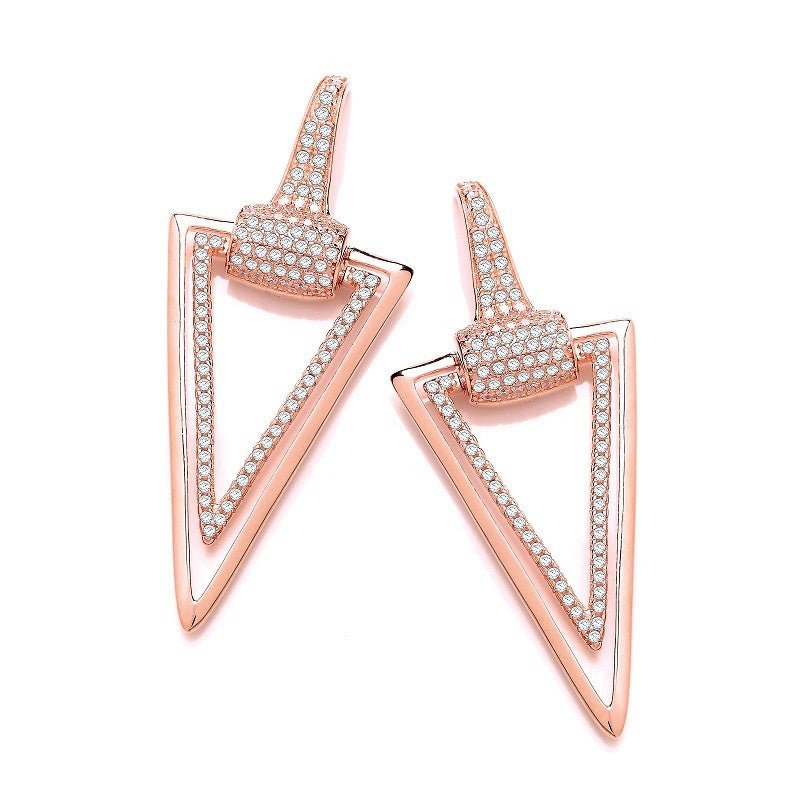 Drop 925 Sterling Silver Triangle Earrings Set With CZs - FJewellery