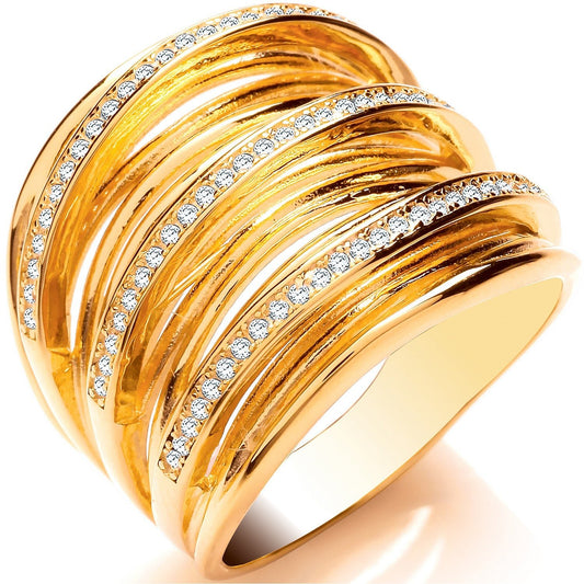 Gold Plated 925 Sterling Silver CZ Multi Layer Ring - FJewellery