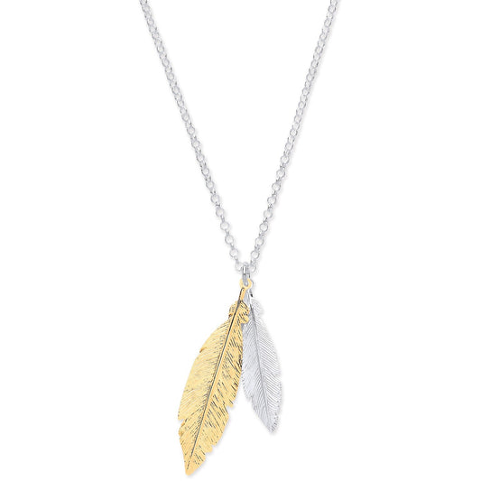Gold Plated 925 Sterling Silver Feathers Necklace 16"+ 2" extension - FJewellery