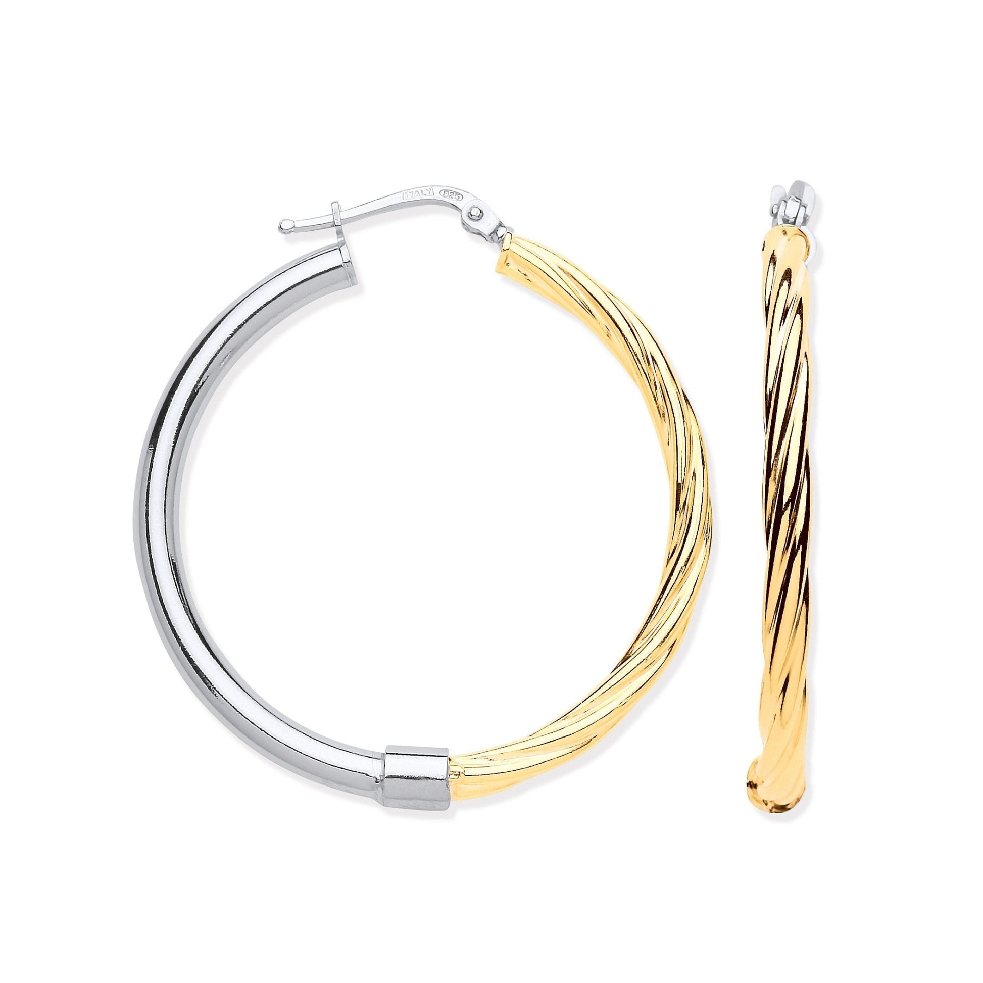 Gold Plated 925 Sterling Silver Large Twist Hoop Earrings - FJewellery