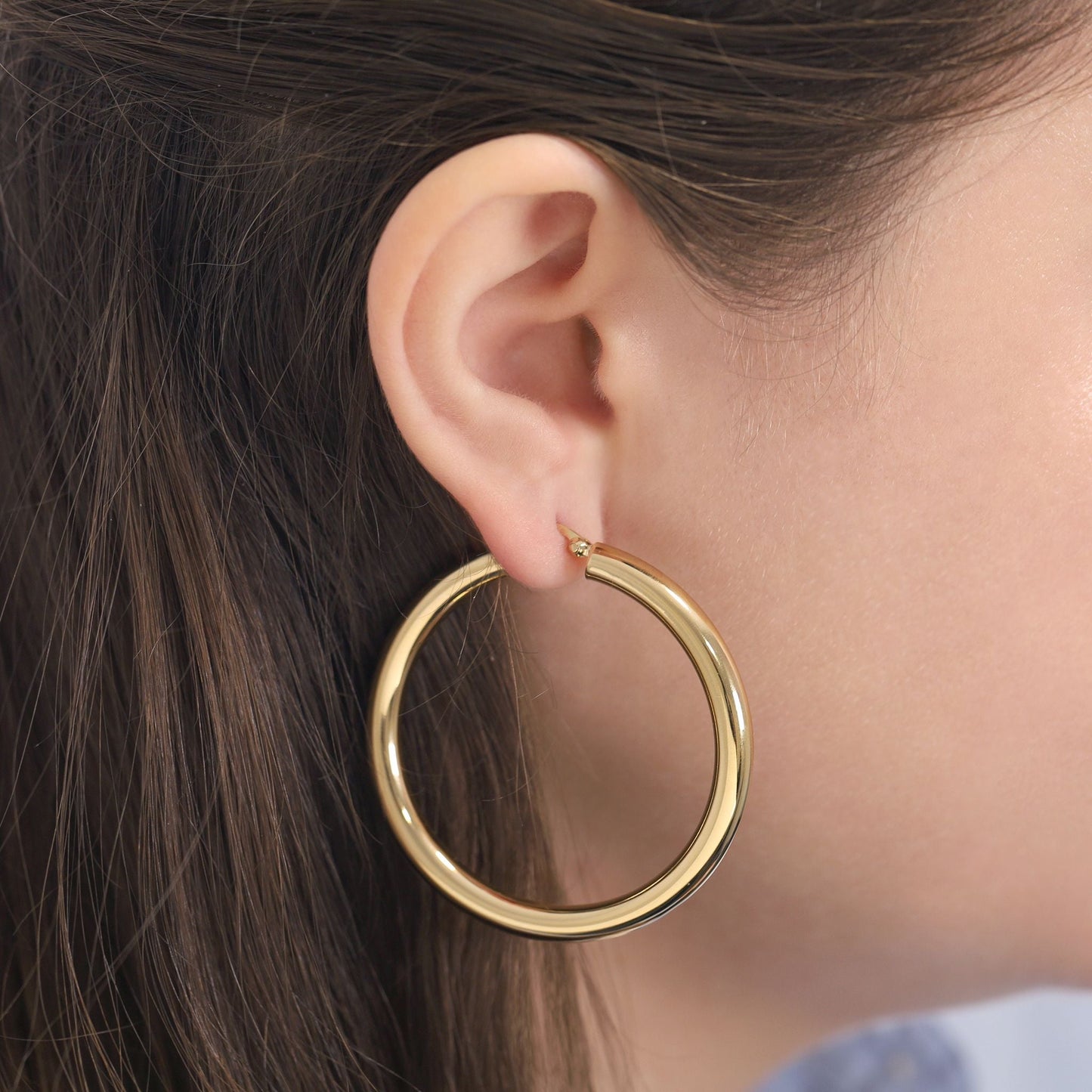 Gold - Plated Hollow Tube Silver Hoop Earrings PER60019 - FJewellery