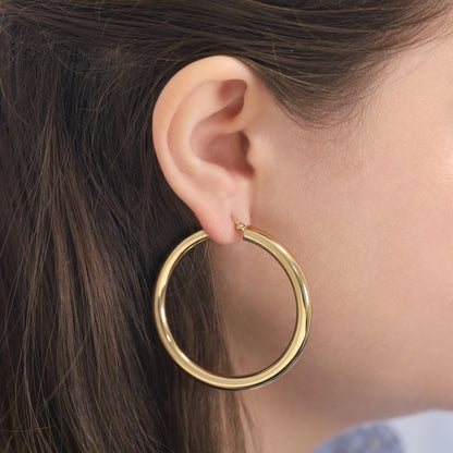 Gold - Plated Hollow Tube Silver Hoop Earrings PER60019 - FJewellery