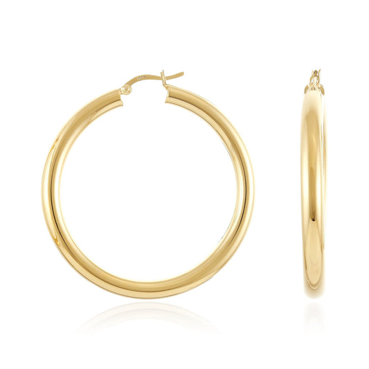 Gold - Plated Hollow Tube Silver Hoop Earrings PER60019 - FJewellery