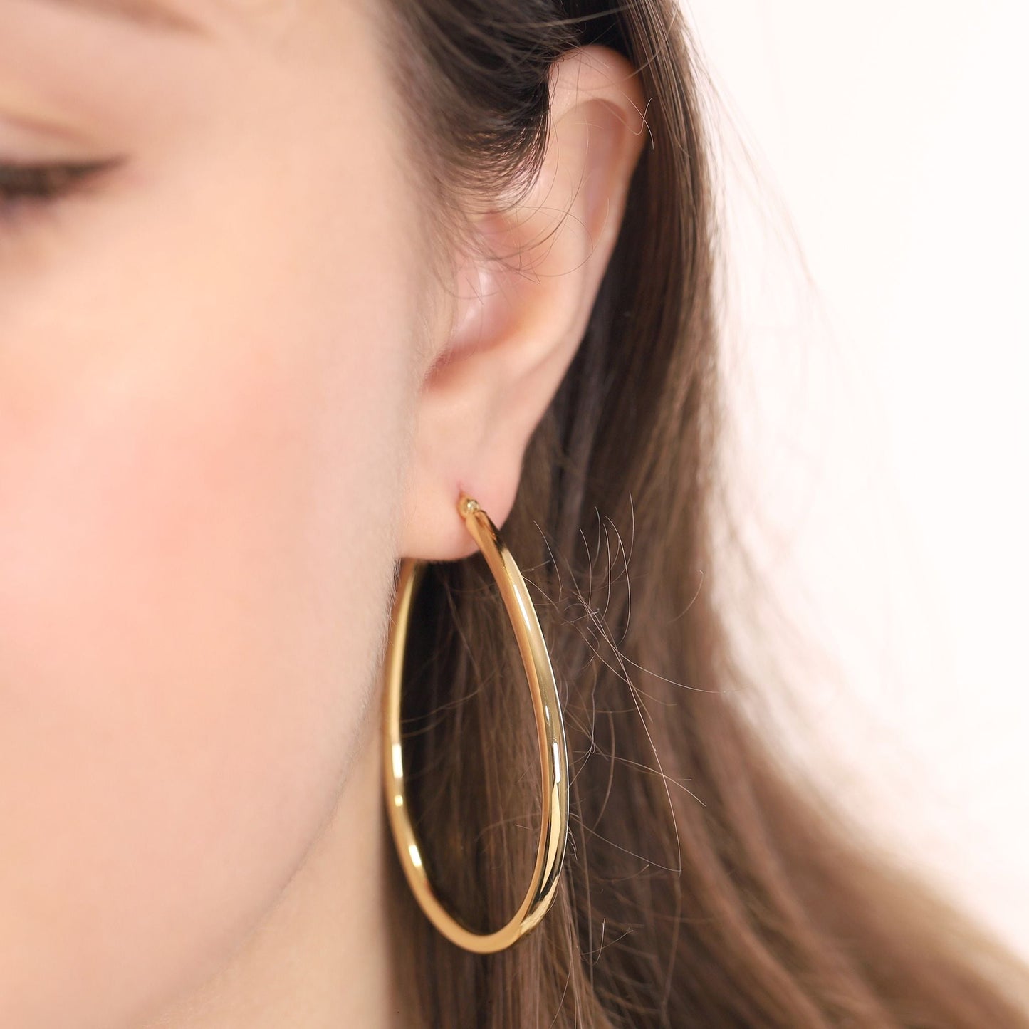 Gold - Plated Silver Oval Hoop Earrings PER6005 - FJewellery