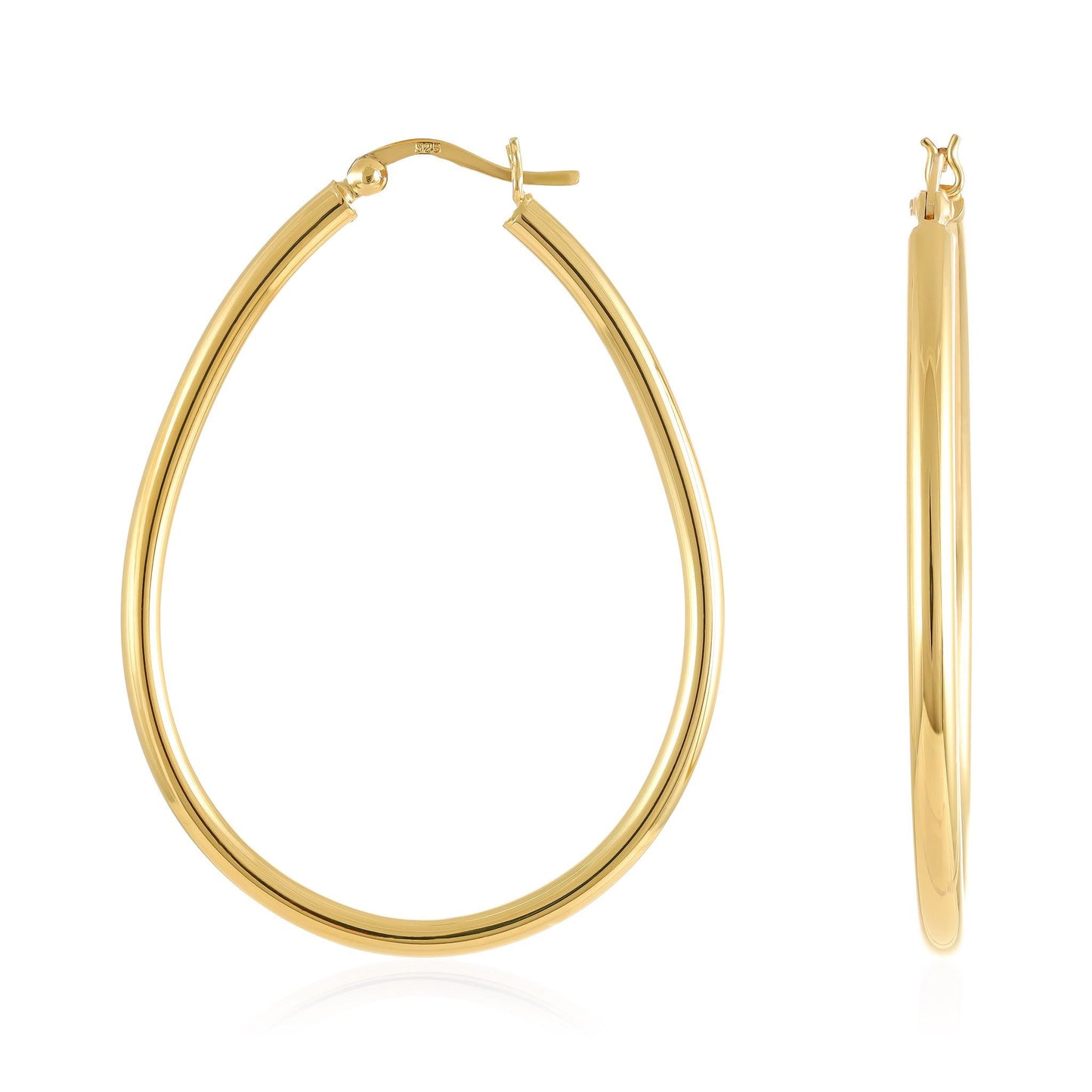 Gold - Plated Silver Oval Hoop Earrings PER6005 - FJewellery