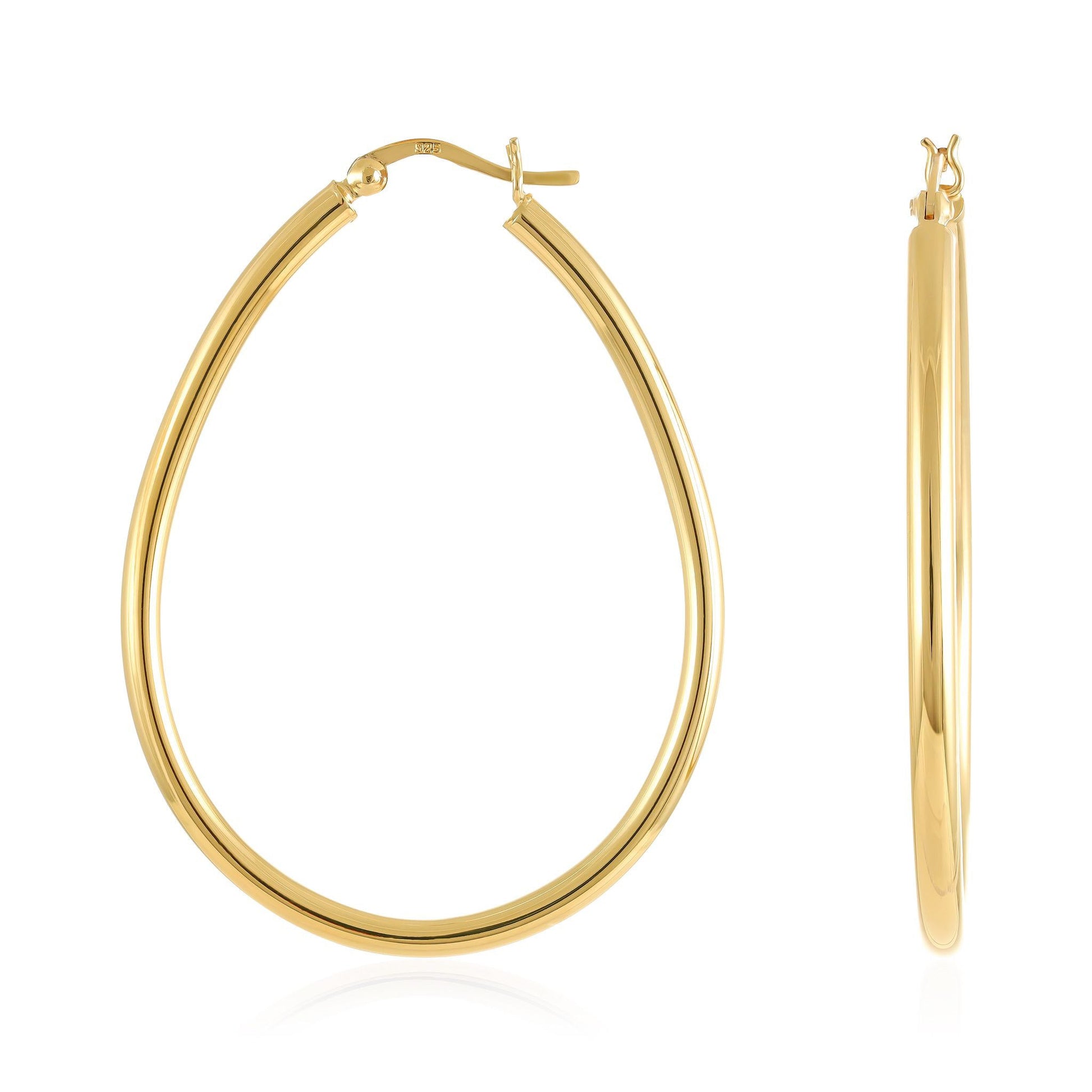 Gold - Plated Silver Oval Hoop Earrings PER6005 - FJewellery