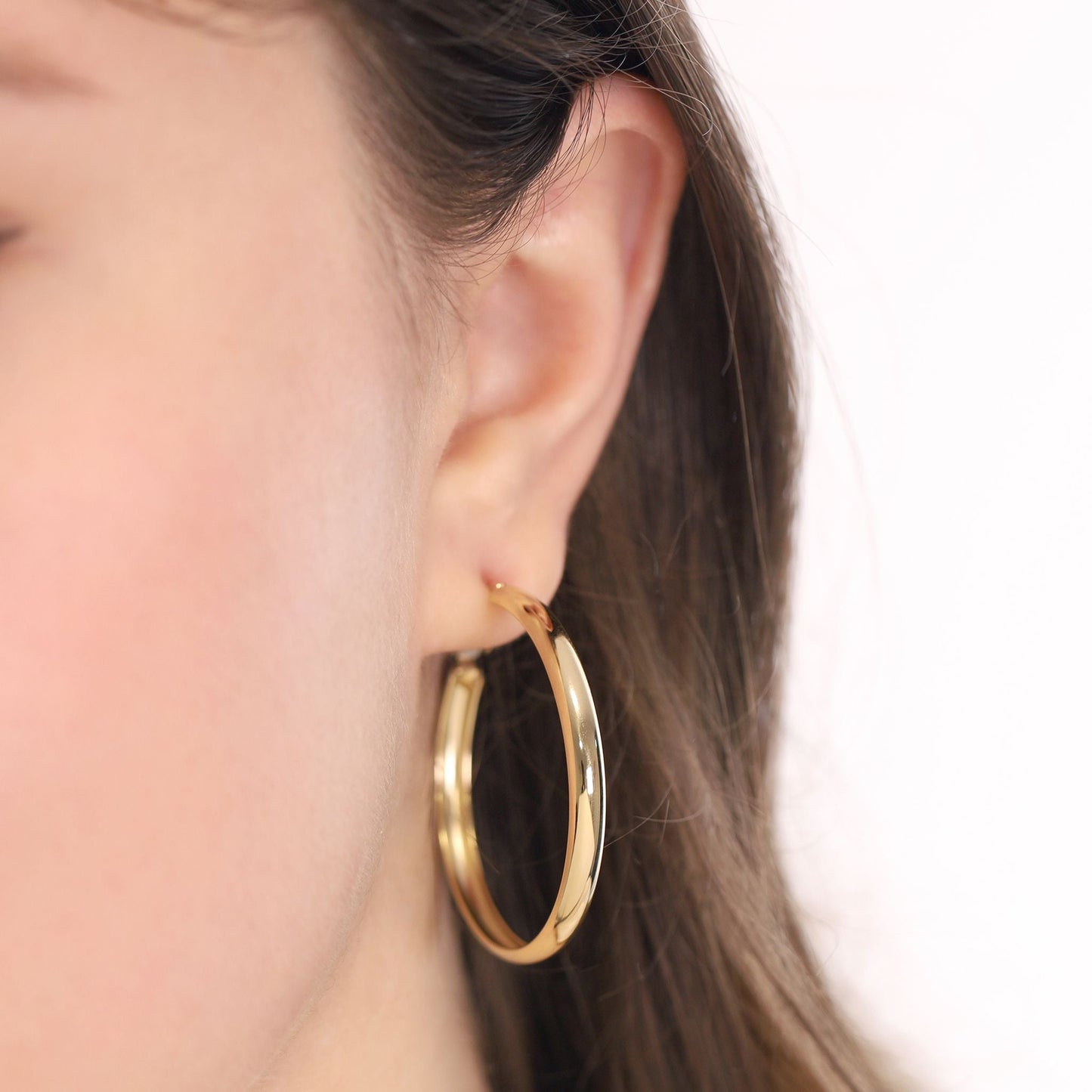 Gold - Plated Silver Plain Hoop Earrings PER6006 - FJewellery
