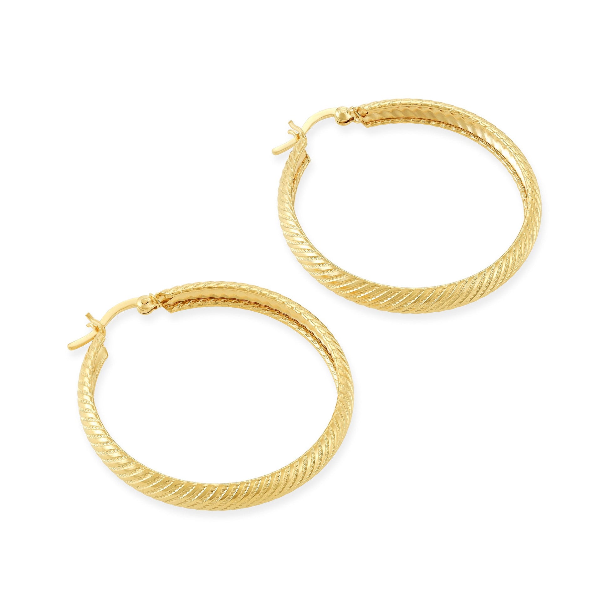 Gold Plated Silver Textured Hoop Earrings PER60012 - FJewellery