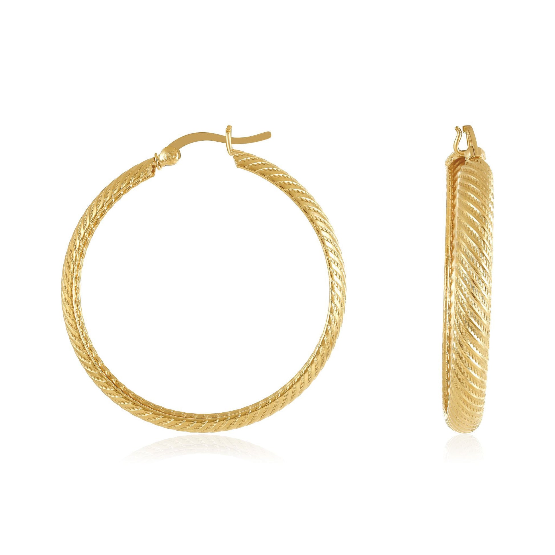 Gold Plated Silver Textured Hoop Earrings PER60012 - FJewellery