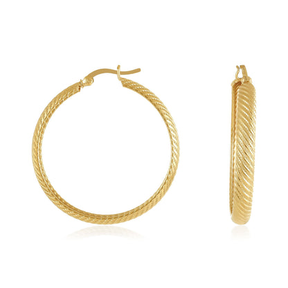 Gold Plated Silver Textured Hoop Earrings PER60012 - FJewellery