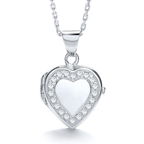 Heart form 925 Sterling Silver Locket Set With Cubic Zirconia - FJewellery