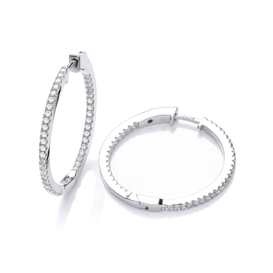 Hoop 925 Sterling Silver Earrings Set With a row CZs - FJewellery
