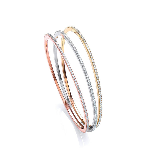 Multi-Colour Gold Plated Sterling 925 Sterling Silver Bangle Set With CZs - FJewellery