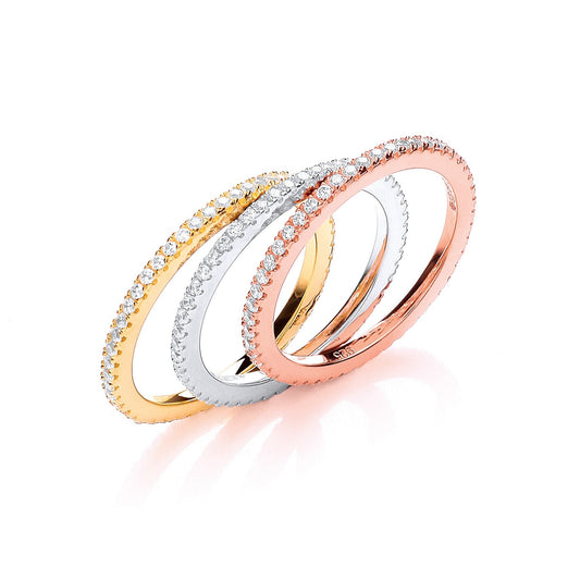 Multi-Coloured 925 Sterling Silver & White CZs Bands - FJewellery
