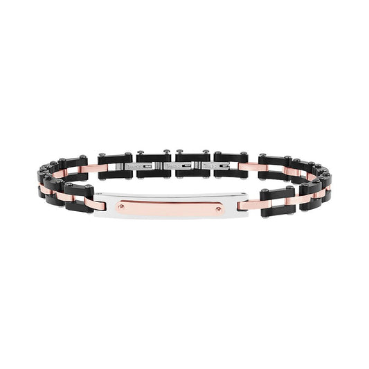 New Black and Rose Biker Chain ID Stainless Steel Bracelet - FJewellery