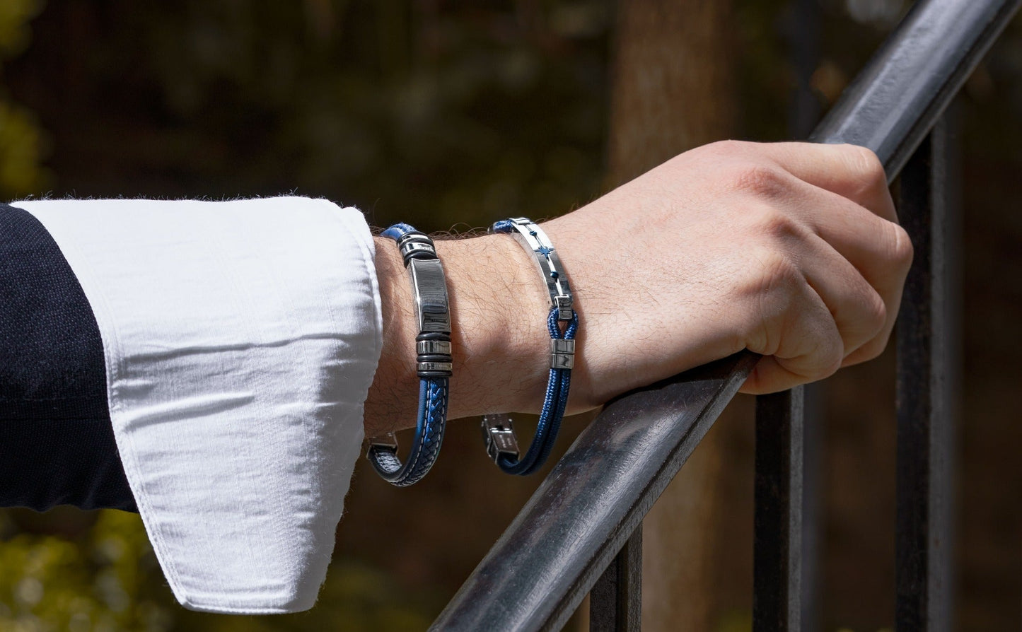 New Blue White and Black ID Stainless Steel Bracelet - FJewellery