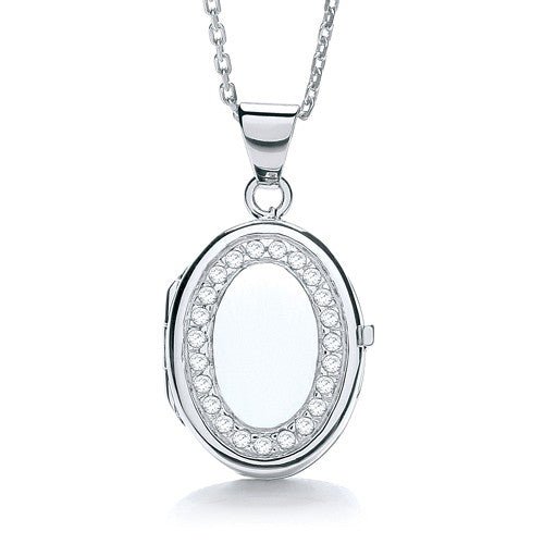 Oval 925 Sterling Silver Locket Set With Cubic Zirconia - FJewellery
