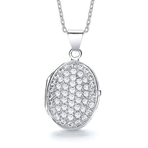 Oval Shape 925 Sterling Silver Locket Set With Cubic Zirconia - FJewellery