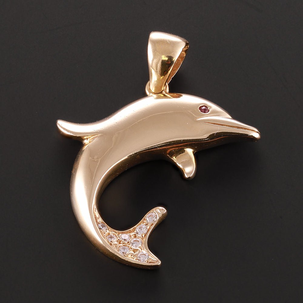 Pre-Owned 14ct Yellow Gold Gem-Set Dolphin Pendant - 10.2g - FJewellery