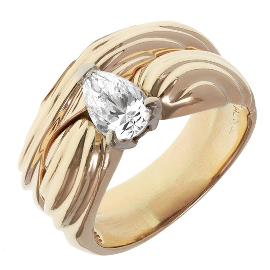 Pre-Owned 14ct Yellow Gold Pear Cut 0.94ct Diamond Engagement And Wedding Ring - 9.9g - FJewellery