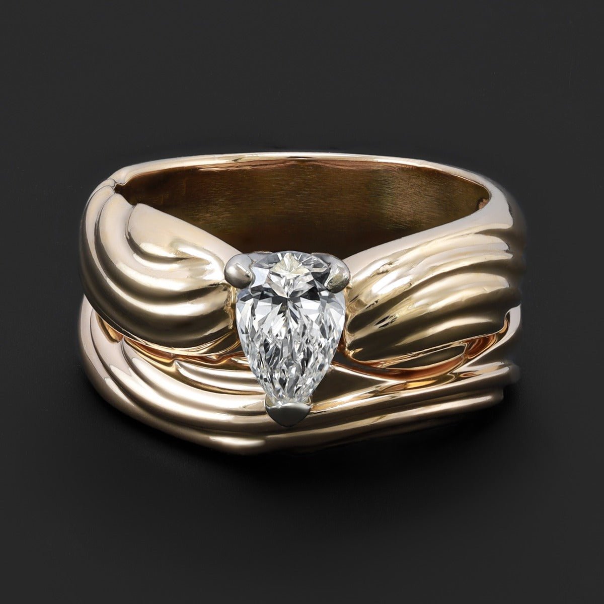 Pre-Owned 14ct Yellow Gold Pear Cut 0.94ct Diamond Engagement And Wedding Ring - 9.9g 2005452